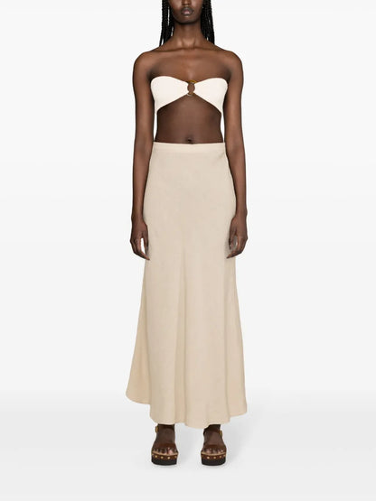 Fluted Linen Midi Skirt