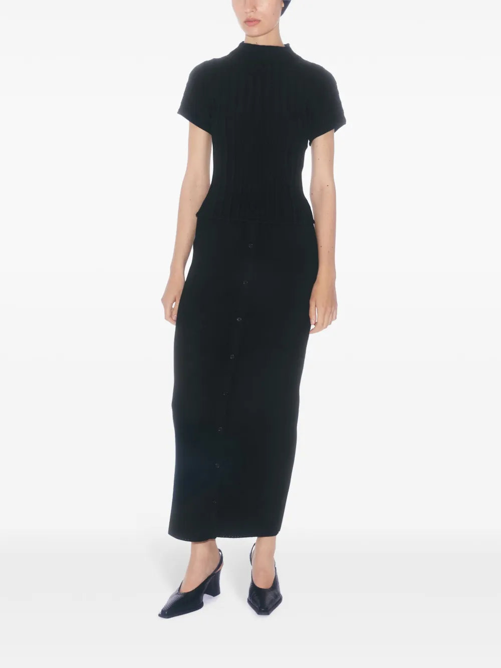Ribbed-Knit Mock Neck Top