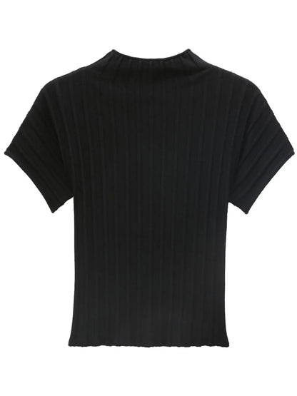 Ribbed-Knit Mock Neck Top