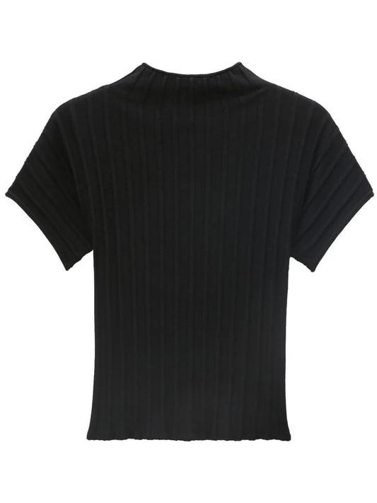 Ribbed-Knit Mock Neck Top