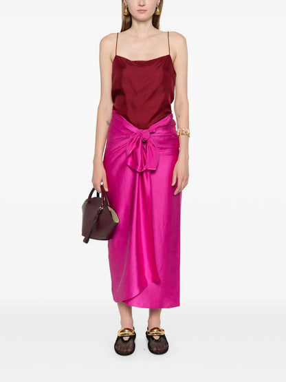 Self-Tie Silk Wrap Skirt