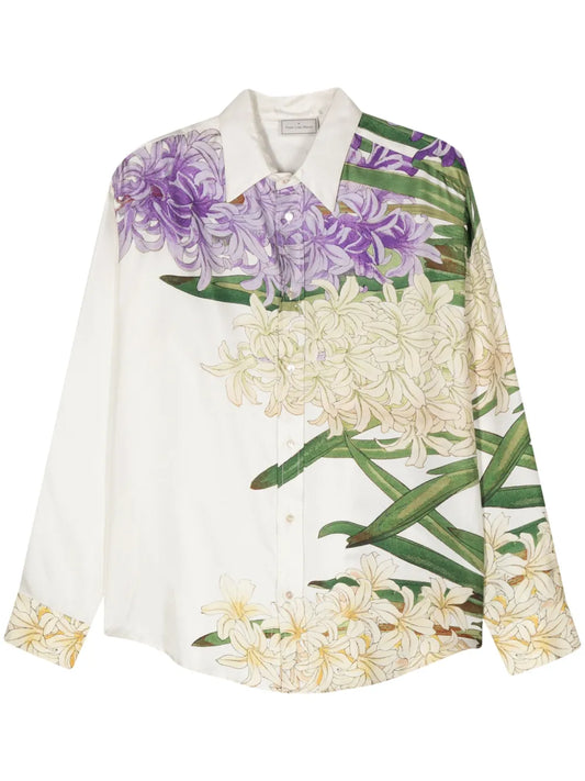 Aloe Floral-Print Silk Shirt