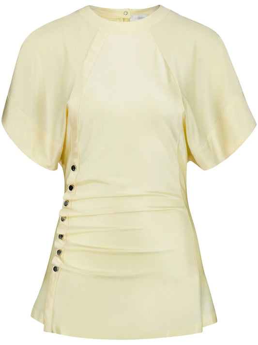 Draped-Detail Round-Neck Blouse
