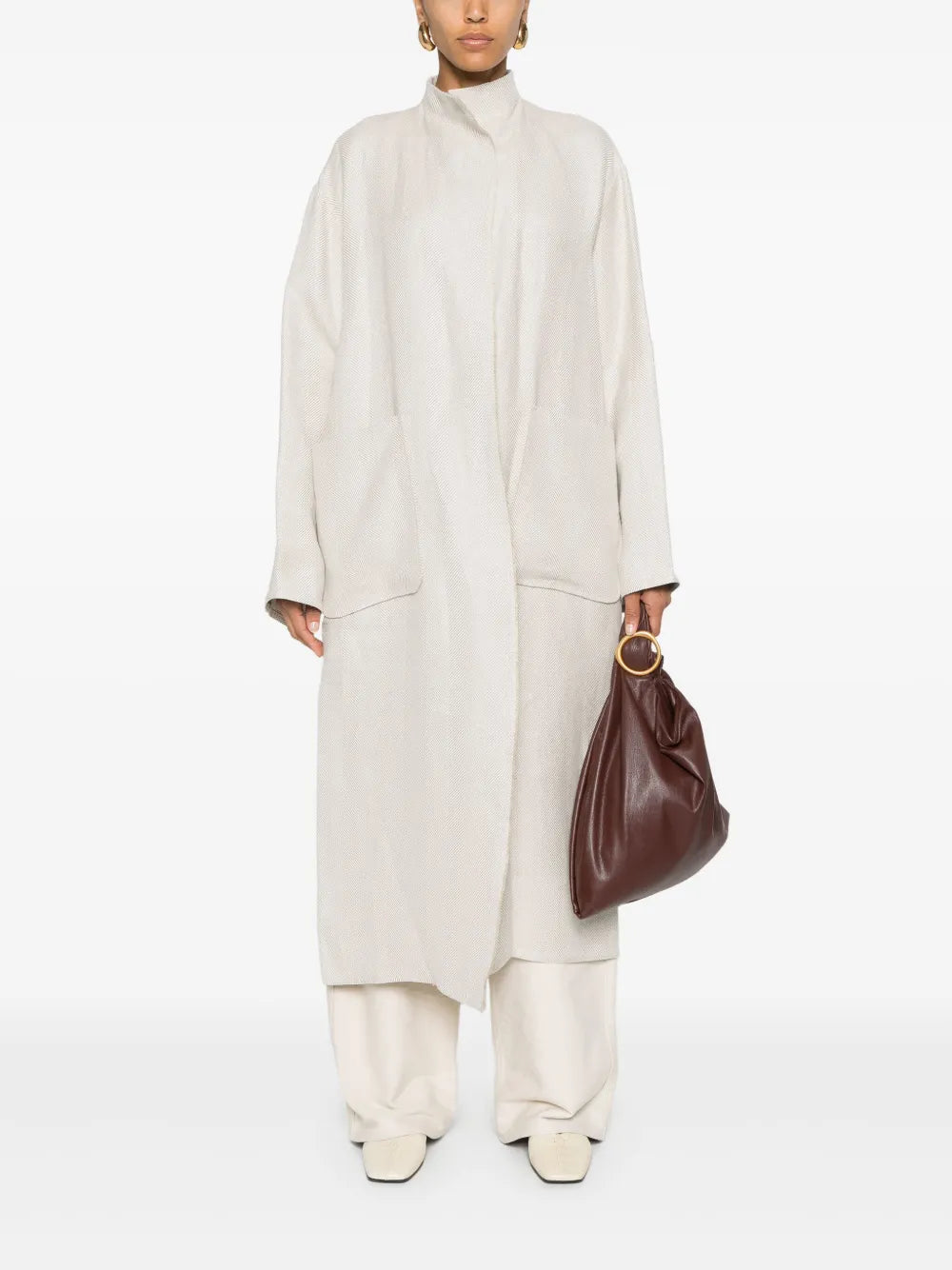 Herringbone-Pattern Linen Coat