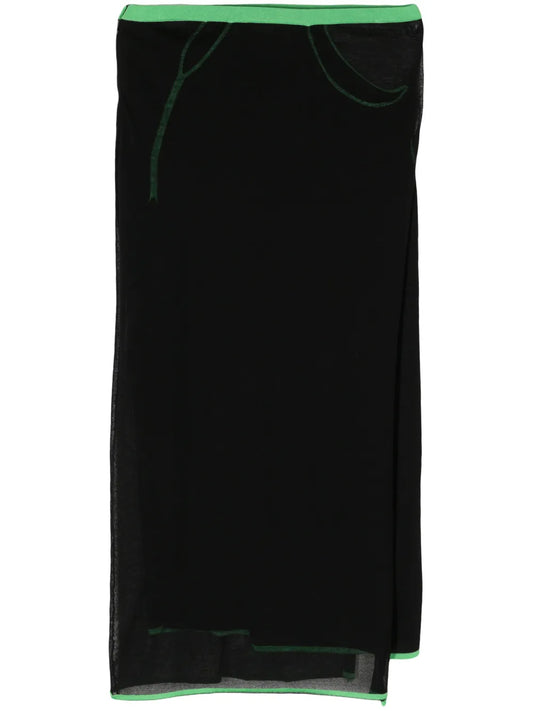 Contrast-Trim Knitted Midi Skirt