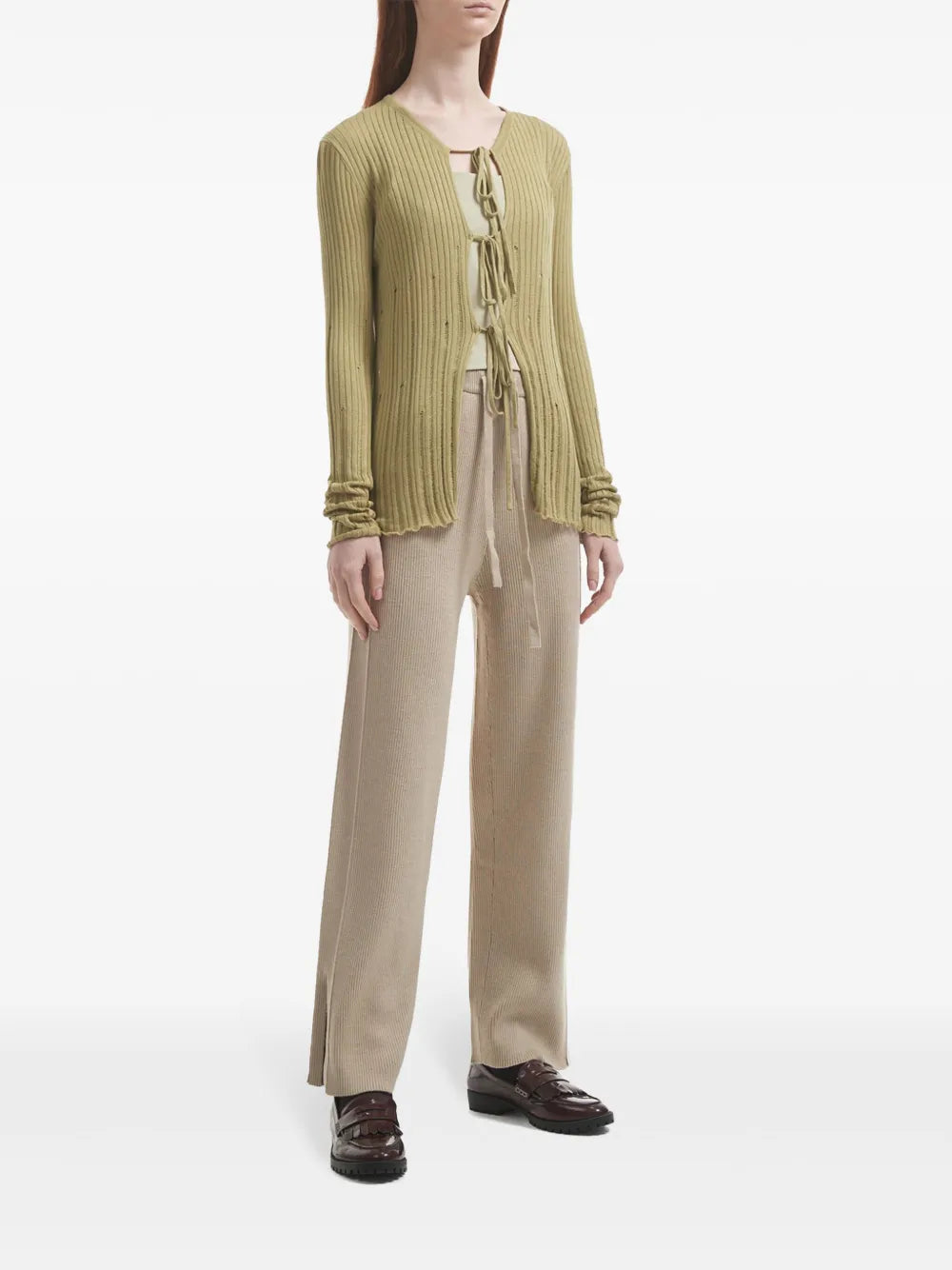 Distressed-Effect Ribbed-Knit Cardigan
