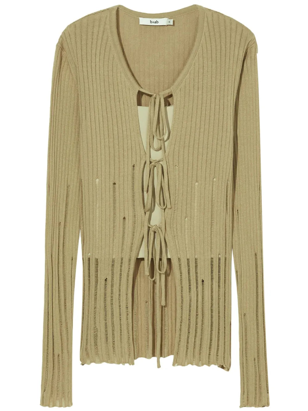 Distressed-Effect Ribbed-Knit Cardigan