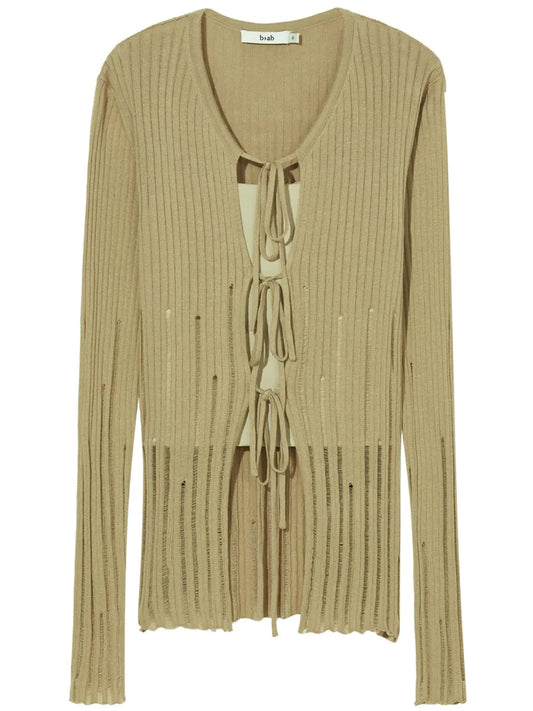 Distressed-Effect Ribbed-Knit Cardigan