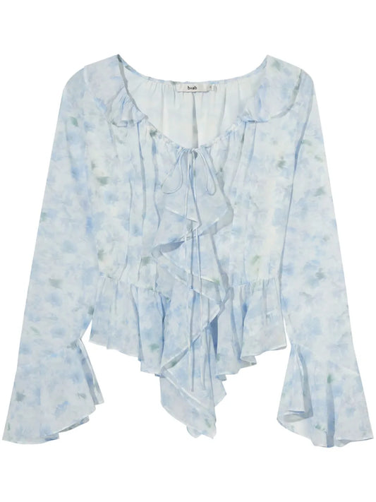 Ruffle-Detail Floral-Print Blouse