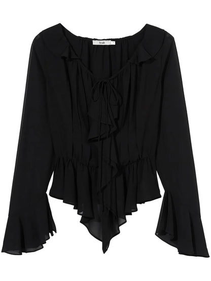 Ruffle-Detail Semi-Sheer Blouse