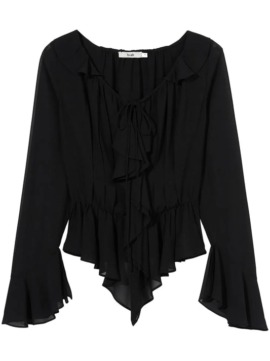 Ruffle-Detail Semi-Sheer Blouse