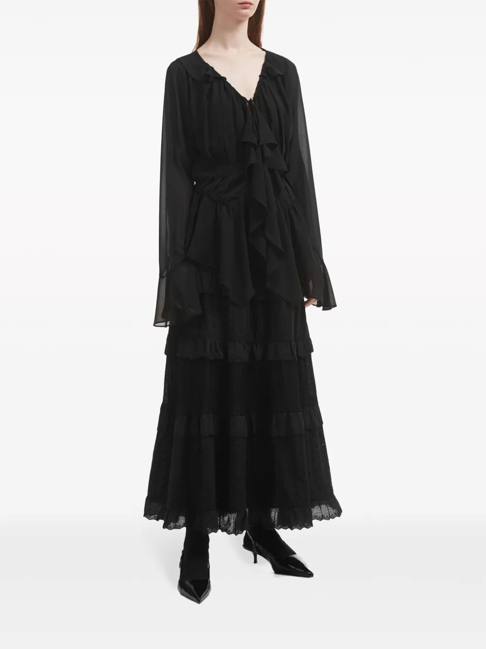 Ruffle-Detail Semi-Sheer Blouse