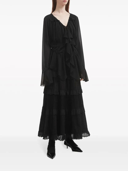 Ruffle-Detail Semi-Sheer Blouse