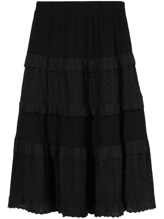 Tiered Lace-Panel Maxi Skirt