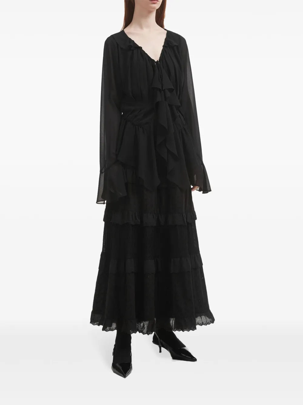 Tiered Lace-Panel Maxi Skirt