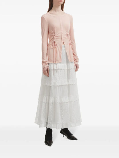 Tiered Lace-Panel Maxi Skirt