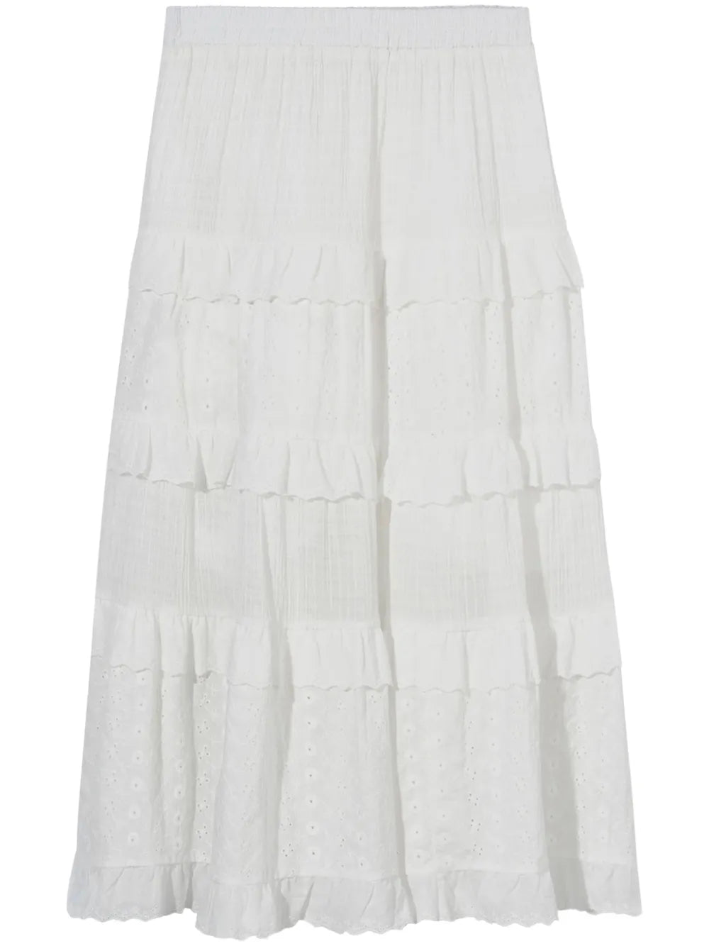 Tiered Lace-Panel Maxi Skirt