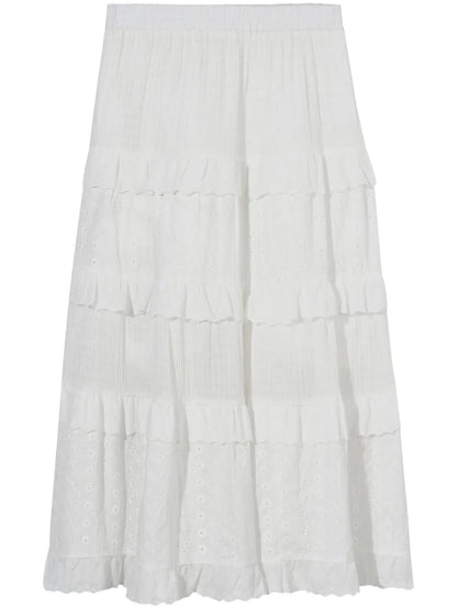 Tiered Lace-Panel Maxi Skirt