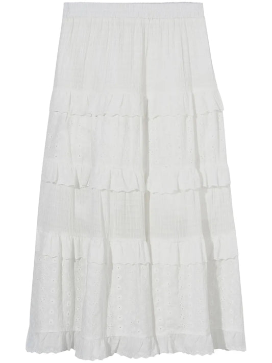 Tiered Lace-Panel Maxi Skirt