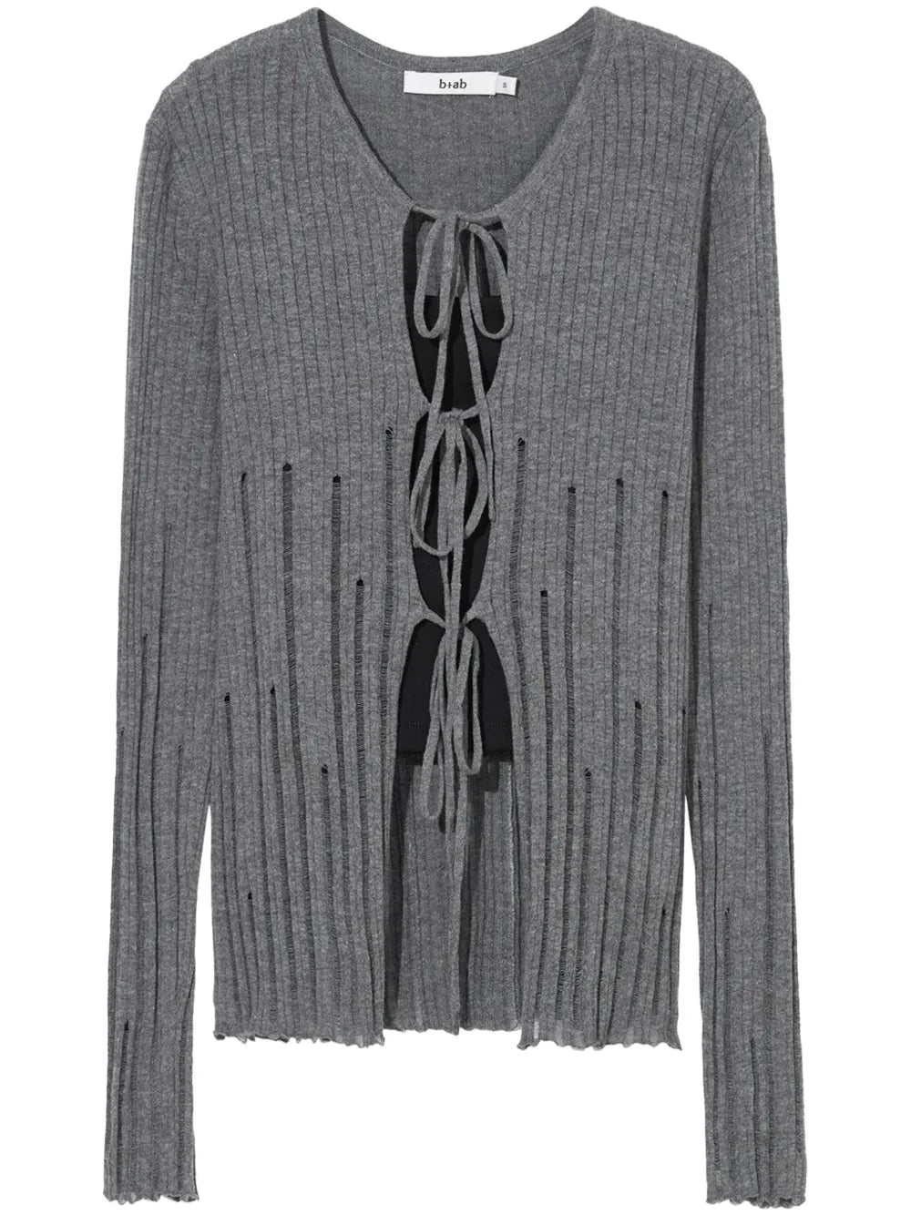 Distressed-Effect Ribbed-Knit Cardigan