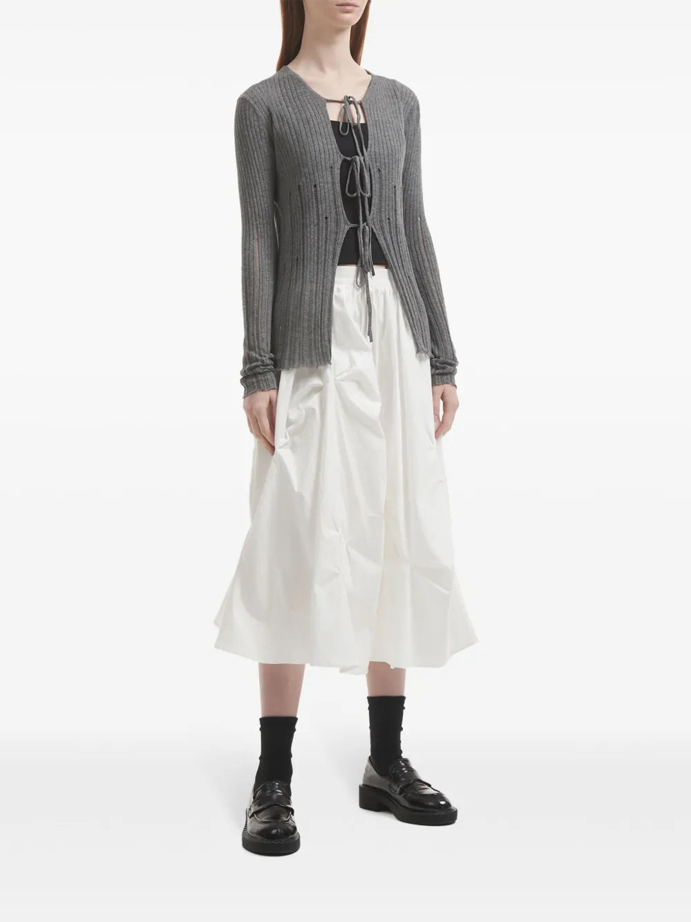 Distressed-Effect Ribbed-Knit Cardigan
