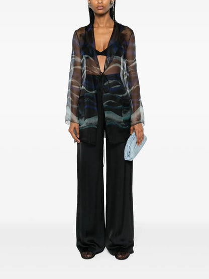 Abstract-Print Silk Blouse