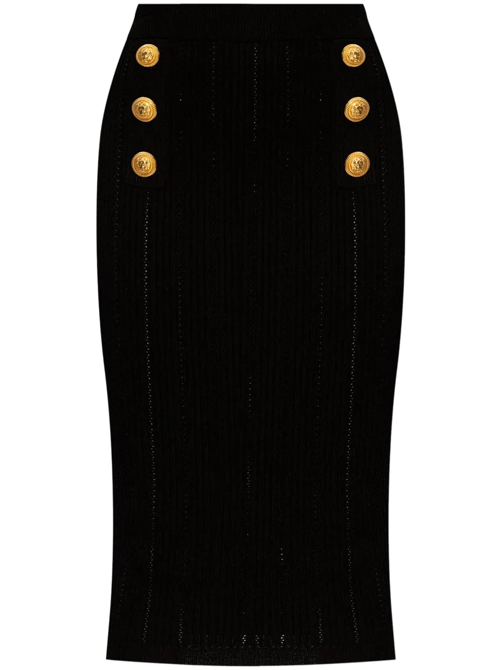 Decorative-Buttons Ribbed Pencil Skirt