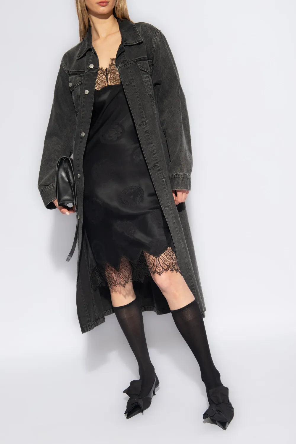 Lace-Trimmed Silk Dress