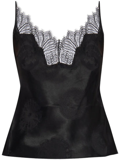 Lace-Trim Silk Tank Top