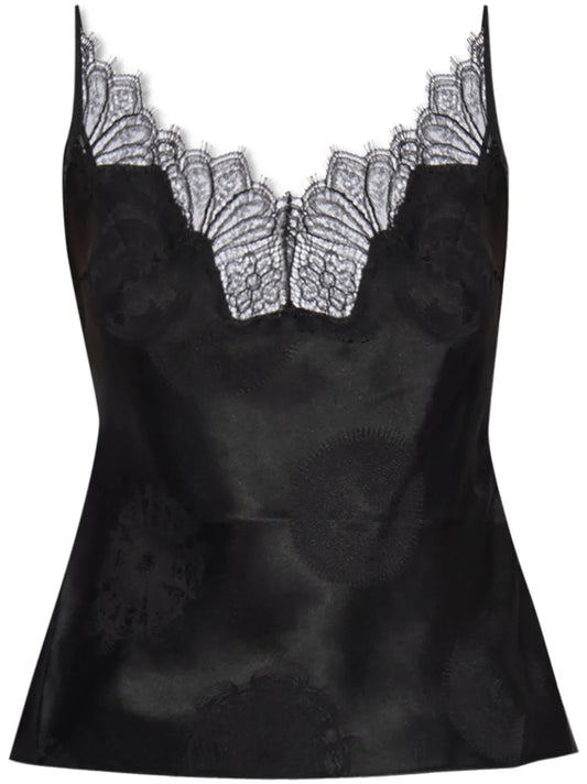 Lace-Trim Silk Tank Top