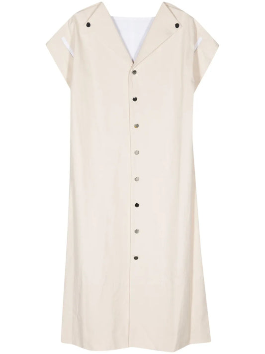 Spread-Collar Cotton Maxi Dress