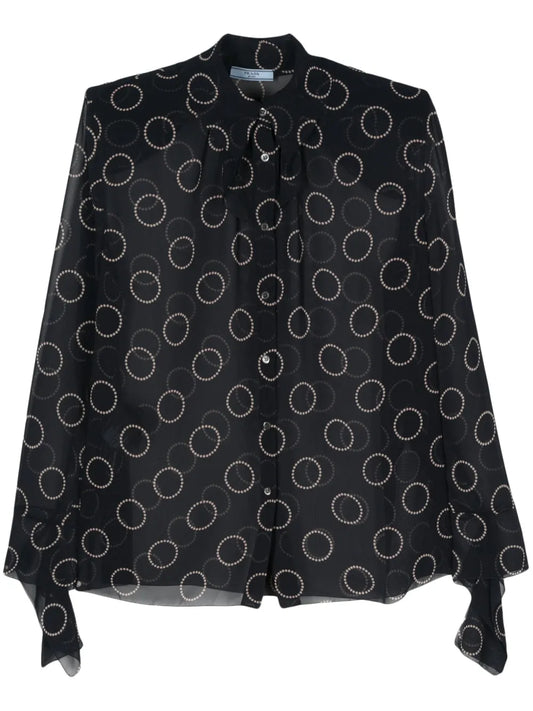 Graphic-Print Semi-Sheer Shirt