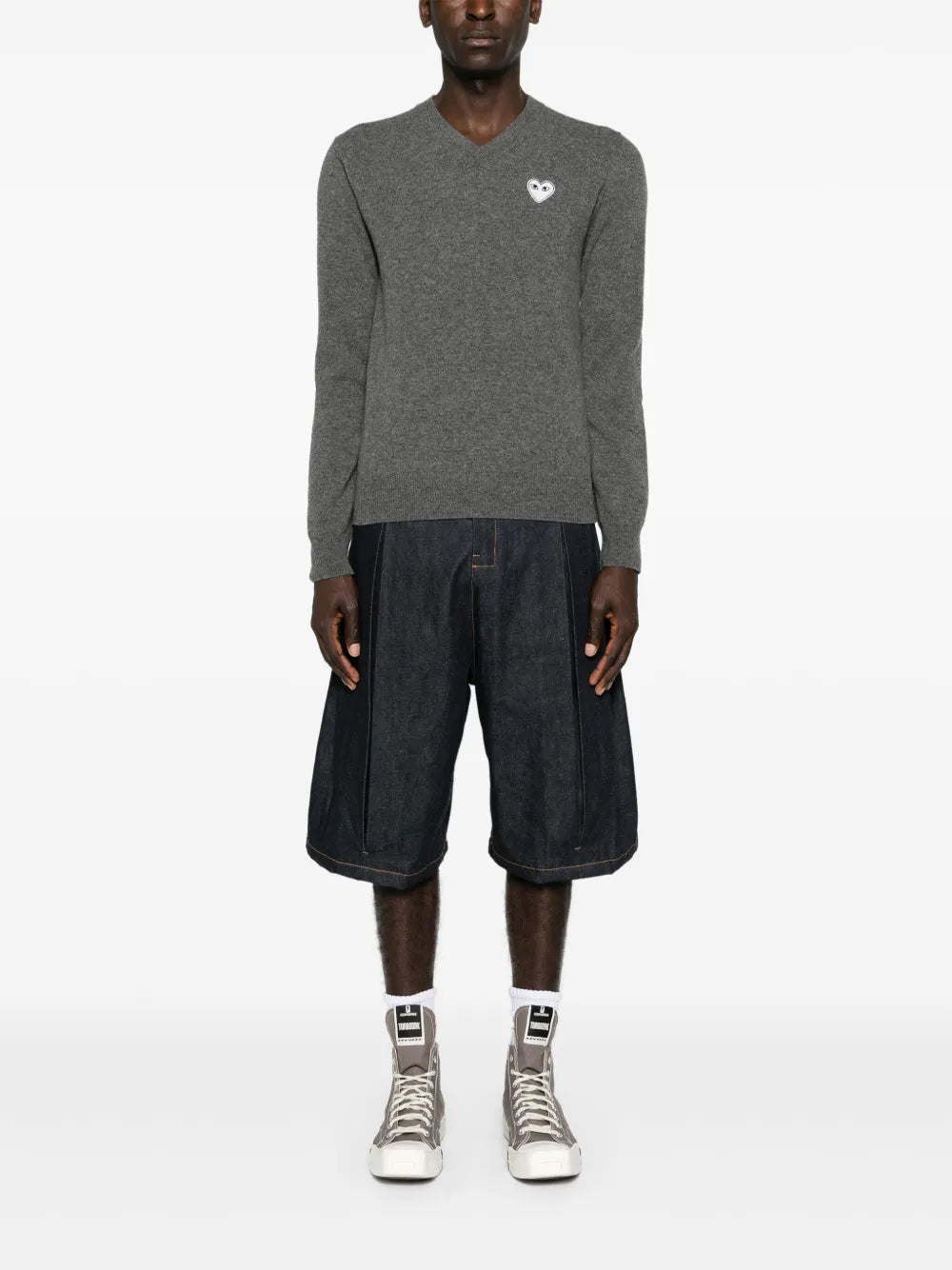Heart-Patch V-Neck Wool Jumper