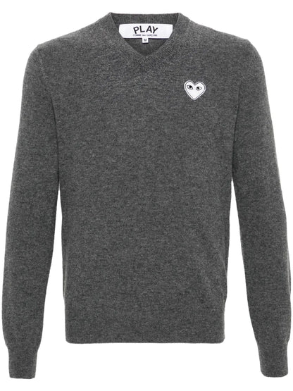 Heart-Patch V-Neck Wool Jumper