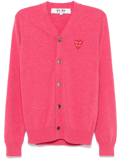 V-Neck Double Heart-Patch Cardigan