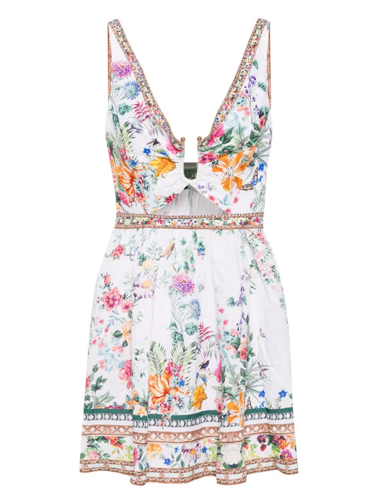 Cut-Out Floral Linen Minidress