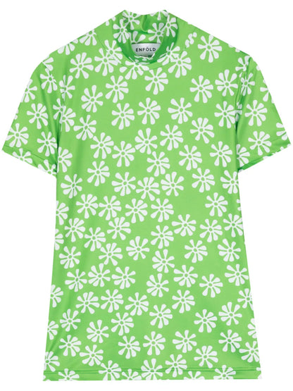 Floral-Print Stand-Neck T-Shirt