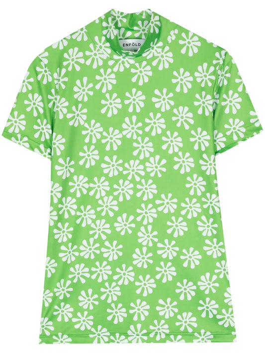 Floral-Print Stand-Neck T-Shirt