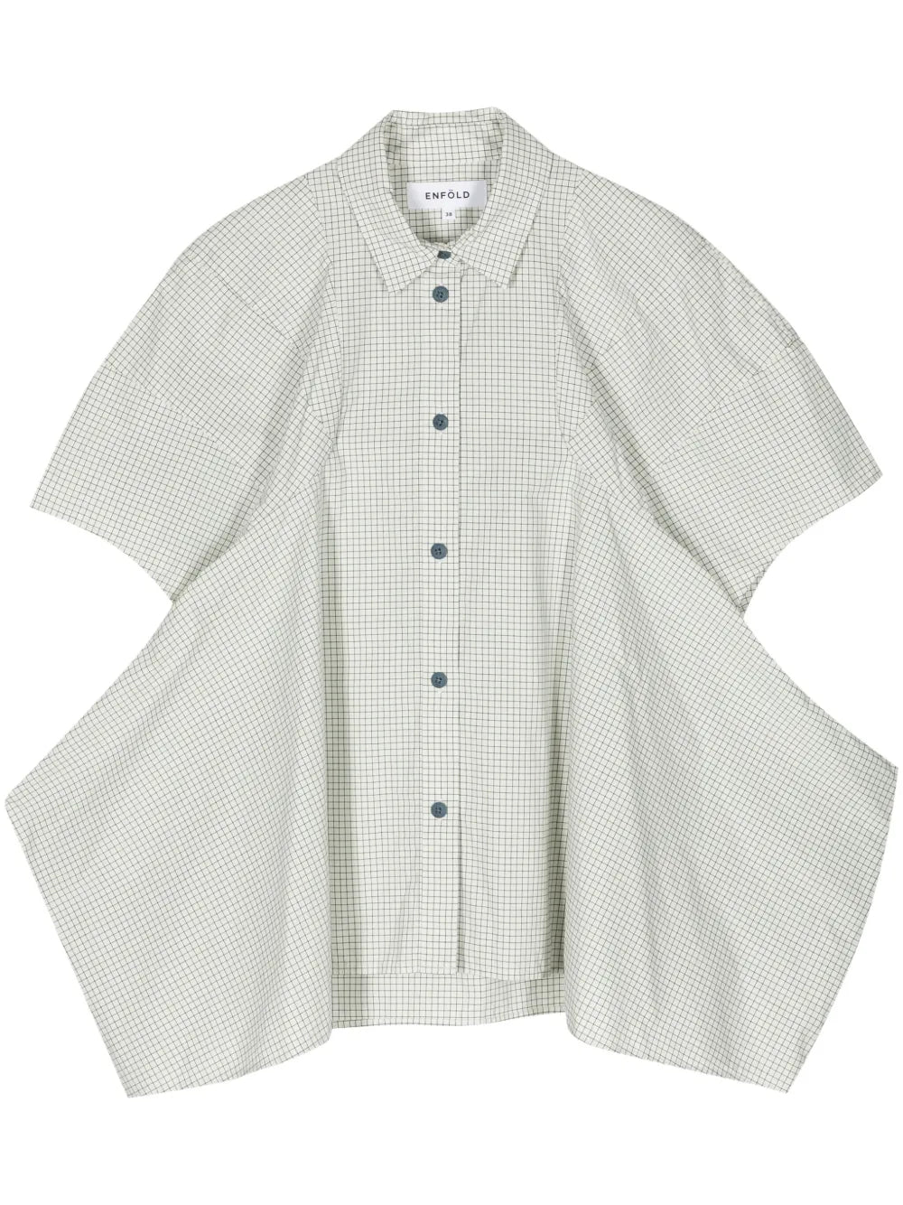 Check-Print Cotton Peplum Shirt