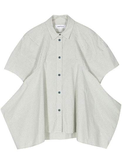 Check-Print Cotton Peplum Shirt