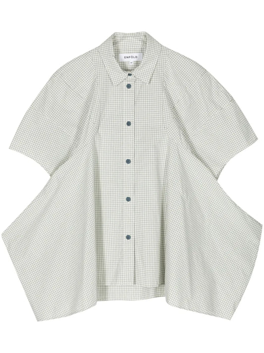 Check-Print Cotton Peplum Shirt