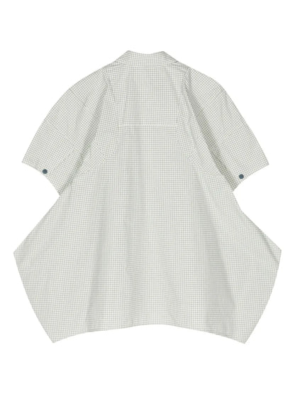 Check-Print Cotton Peplum Shirt