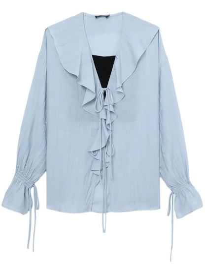 Lace-Up Ruffled Blouse