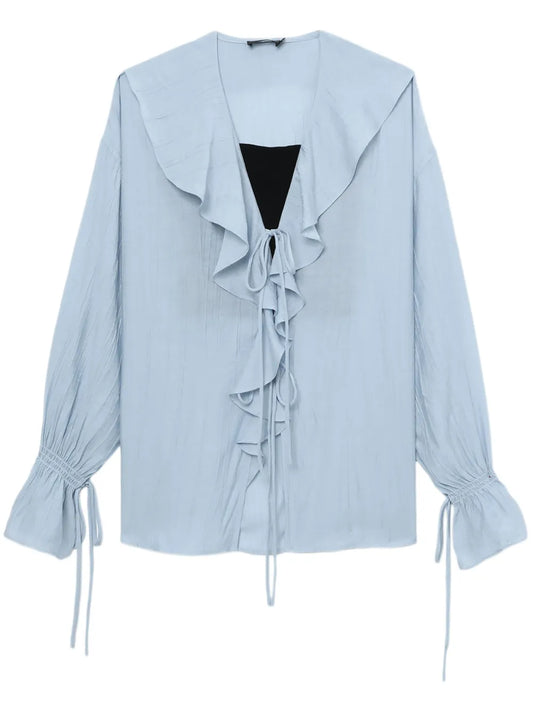 Lace-Up Ruffled Blouse