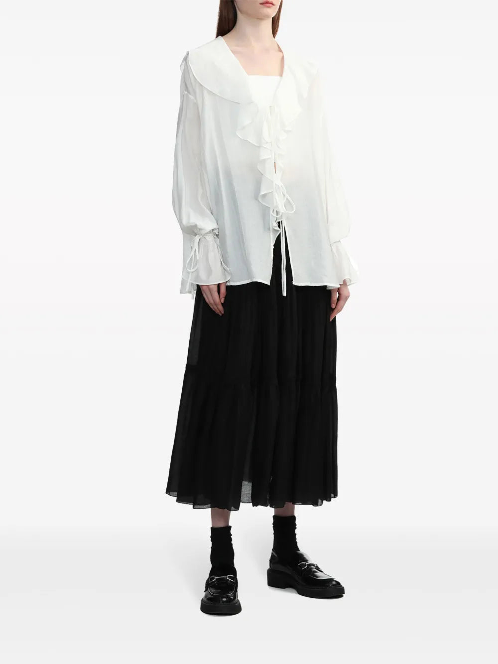 Lace-Up Ruffled Blouse