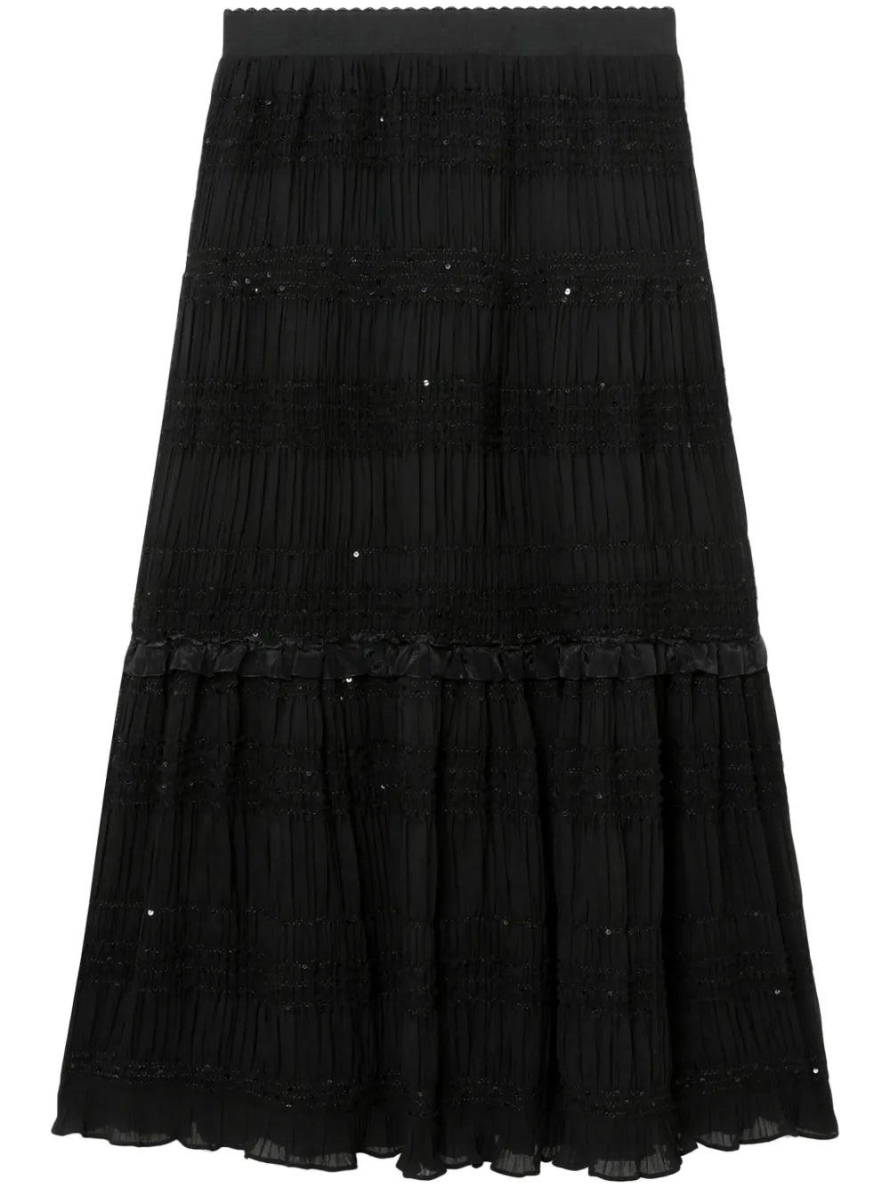 Ruffle-Detail Tiered Midi Skirt