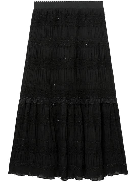 Ruffle-Detail Tiered Midi Skirt
