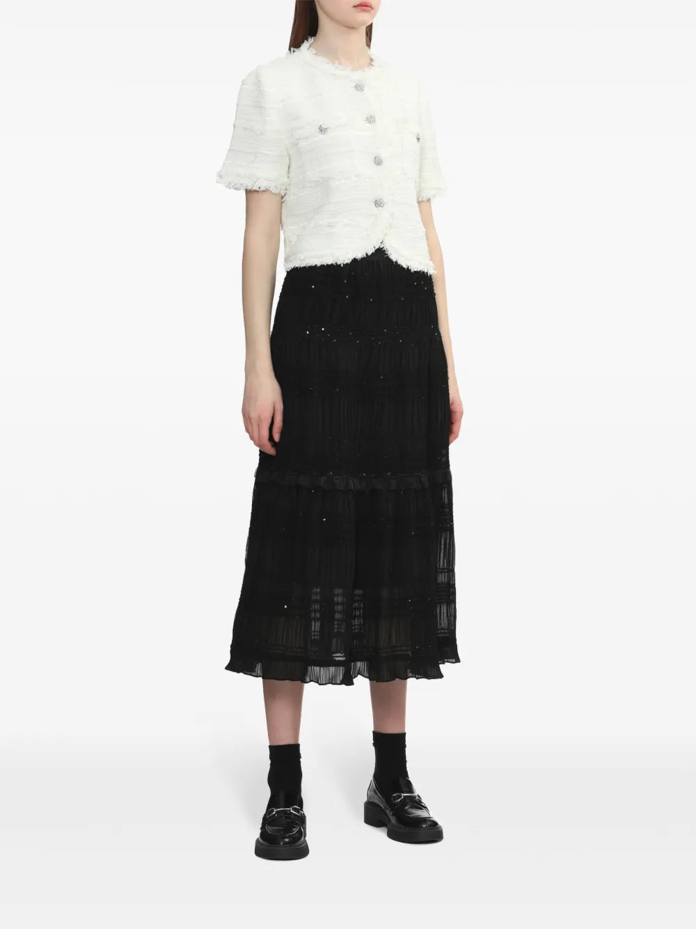 Ruffle-Detail Tiered Midi Skirt
