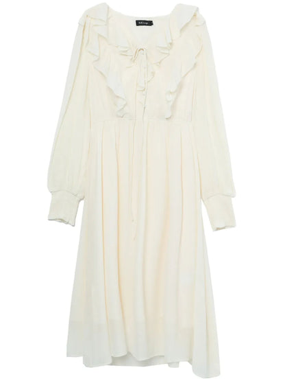 Ruffle-Detail Midi Dress