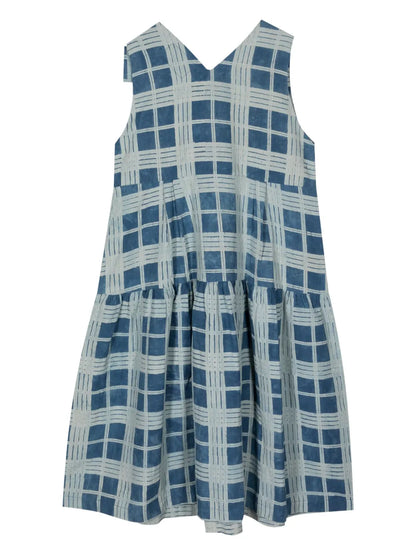 Checkered Cotton-Linen Blend Dress